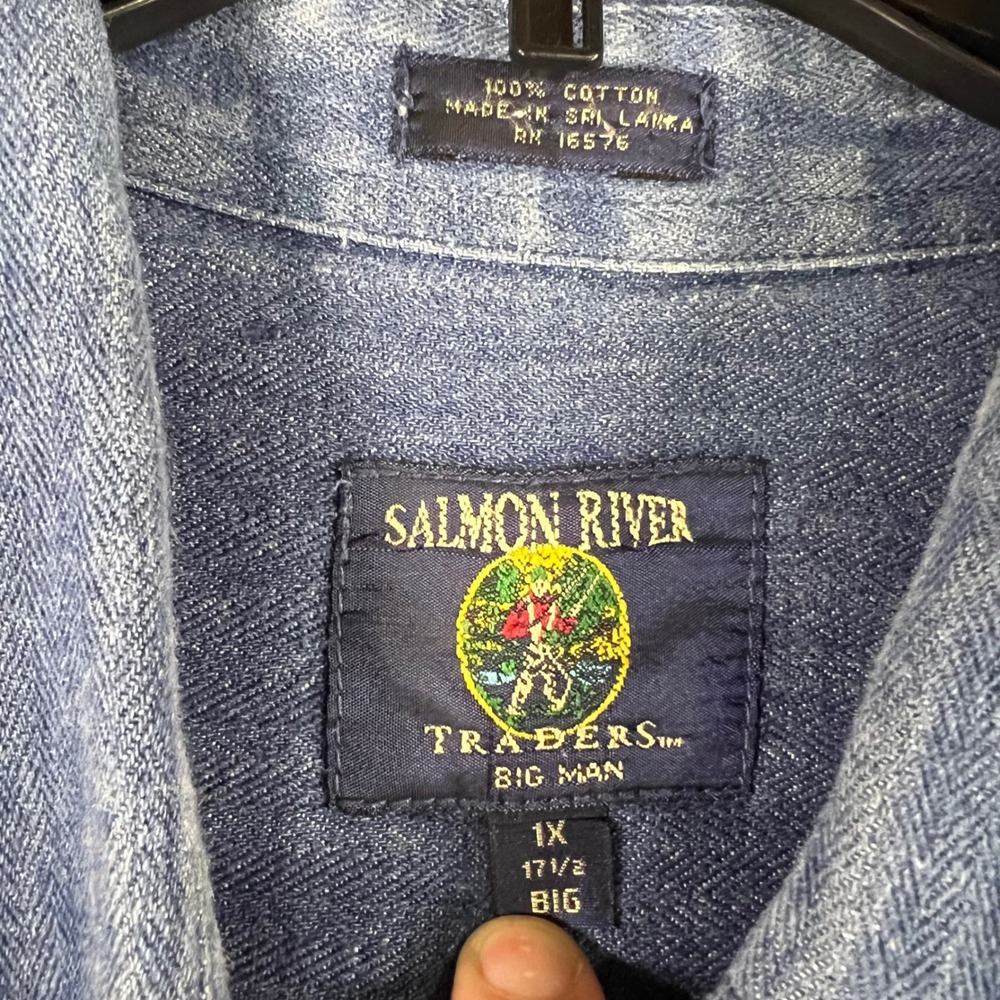 Salmon River Traders Big Man 1X Denim Button Down Shirt Long Sleeve - Picture 3 of 5